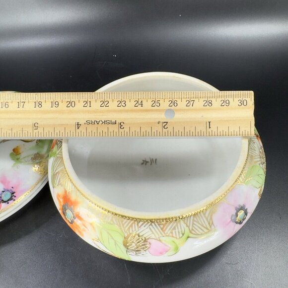 Antique Nippon Hand Painted Dresser Jar Container Hair Holder Textured Canister - Picture 4 of 16